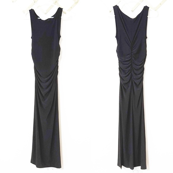 Norma Kamali Kulture Sleeveless Shirred Waist Black Ruched Drape Side Maxi Dress - Picture 1 of 7
